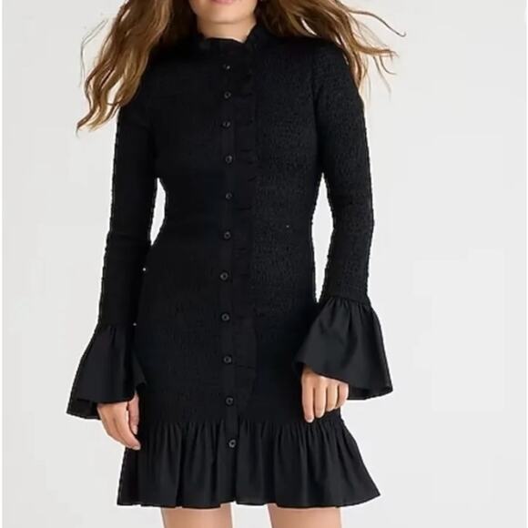 J. Crew Dresses & Skirts - J CREW SMOCKED BUTTON UP MINI DRESS BLACK XXS